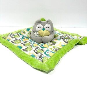 Carter’s Plush Grey Owl Green Blue Yellow Pattern Lovey Security Blanket